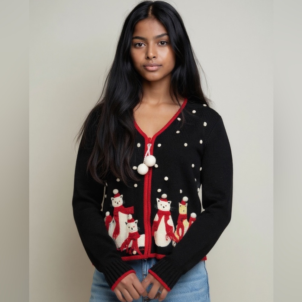 Carley St Claire Christmas sweater, kitty cat style adorable size medium